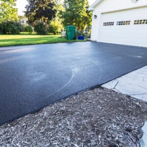 A freshly sealed driveway