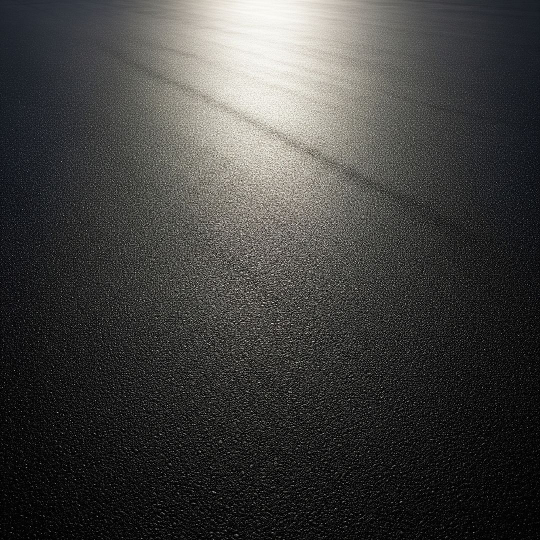 A top-down close-up of a smooth, newly installed black asphalt surface.