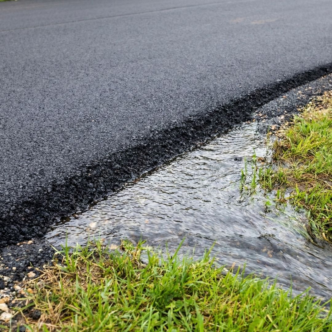Water drains off a properly graded asphalt surface.